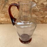Antique clear blown glass pitcher + orange handle & foot vintage