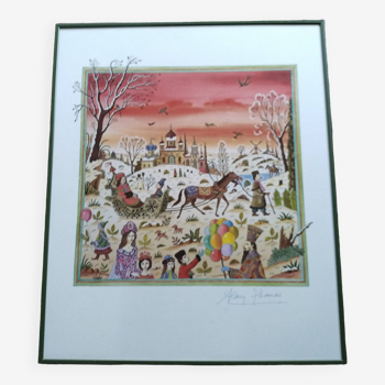 Lithograph Signed Alain Thomas. 51 x 61 cm.