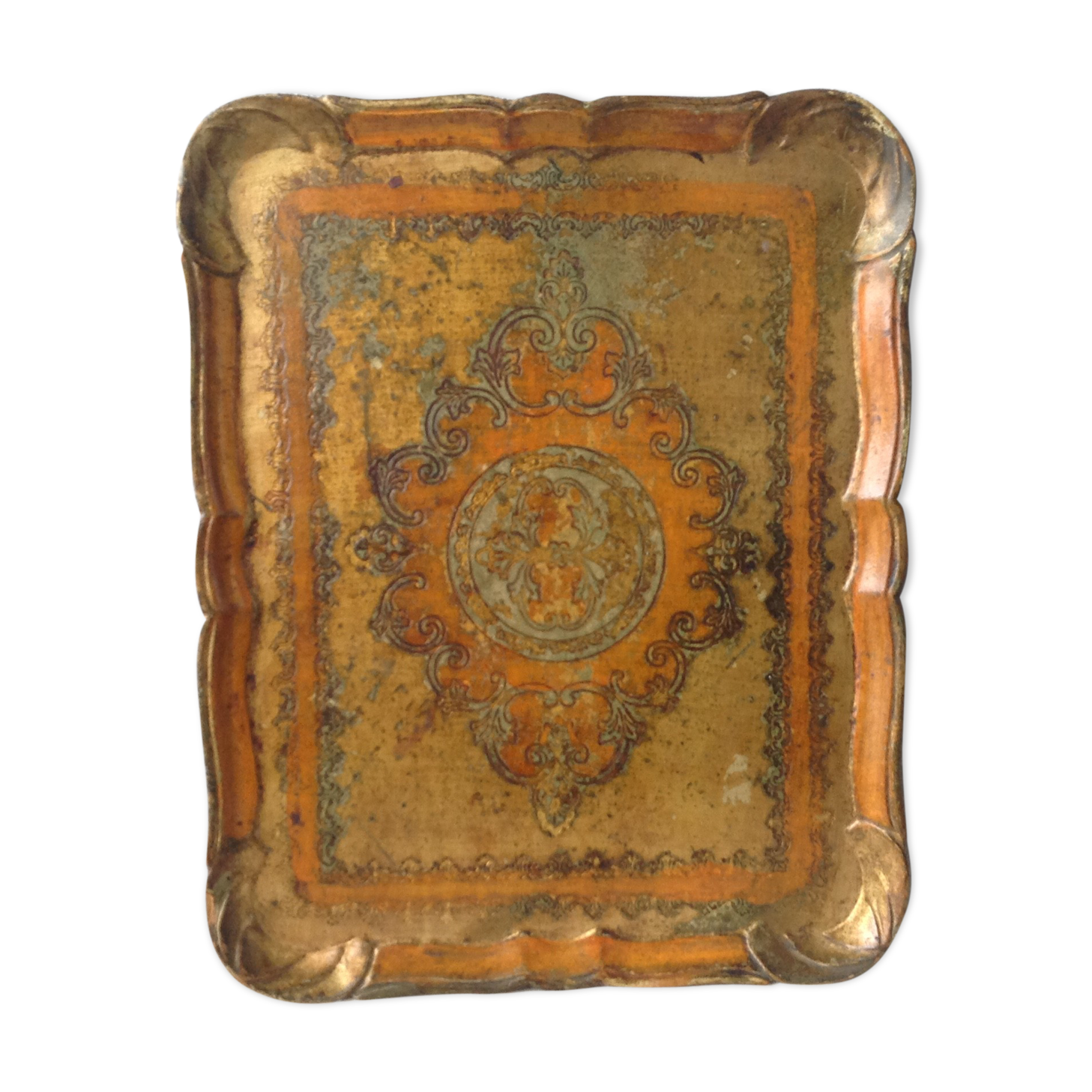 Old Florentine tray rectangle in papier-mâché
