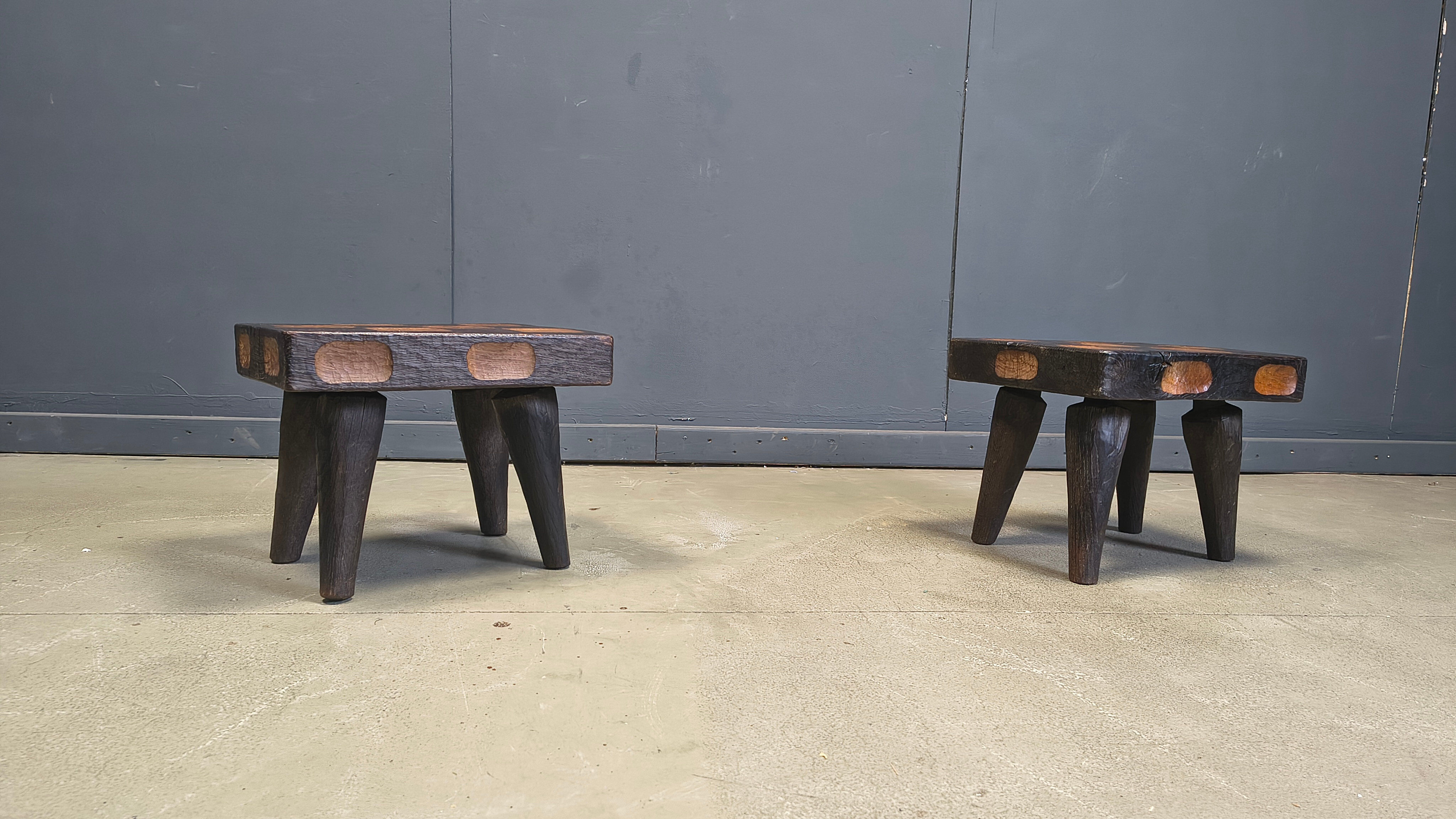 Vintage rustic wooden side tables or stools, 1960s