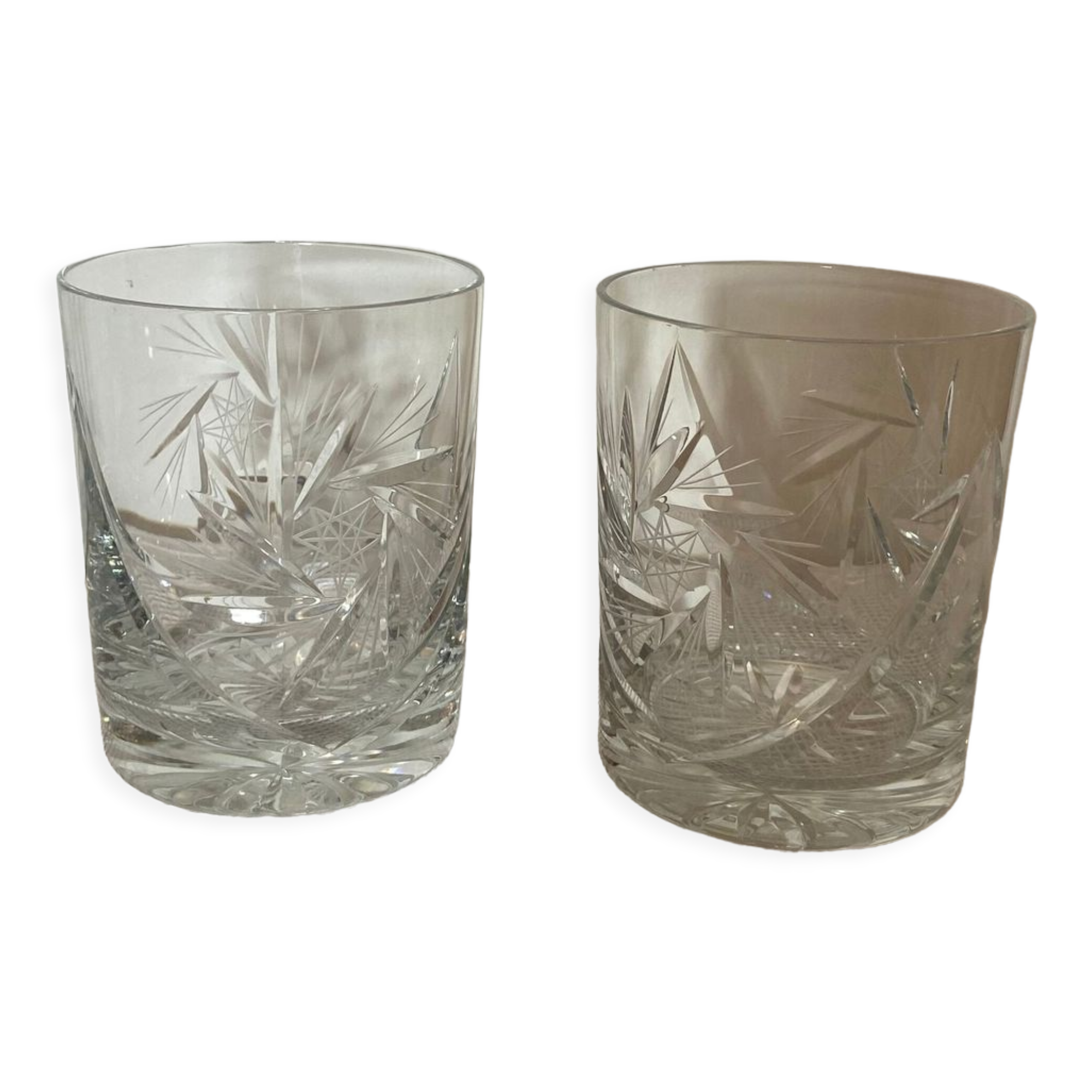 Duo of cut crystal whisky glasses