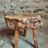 Brutalist stool in solid cherry wood – France circa 1900
