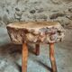 Brutalist stool in solid cherry wood – France circa 1900