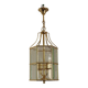 French Vintage 2 Light Hexagonal Gold Metal & Beveled Glass Hanging Light