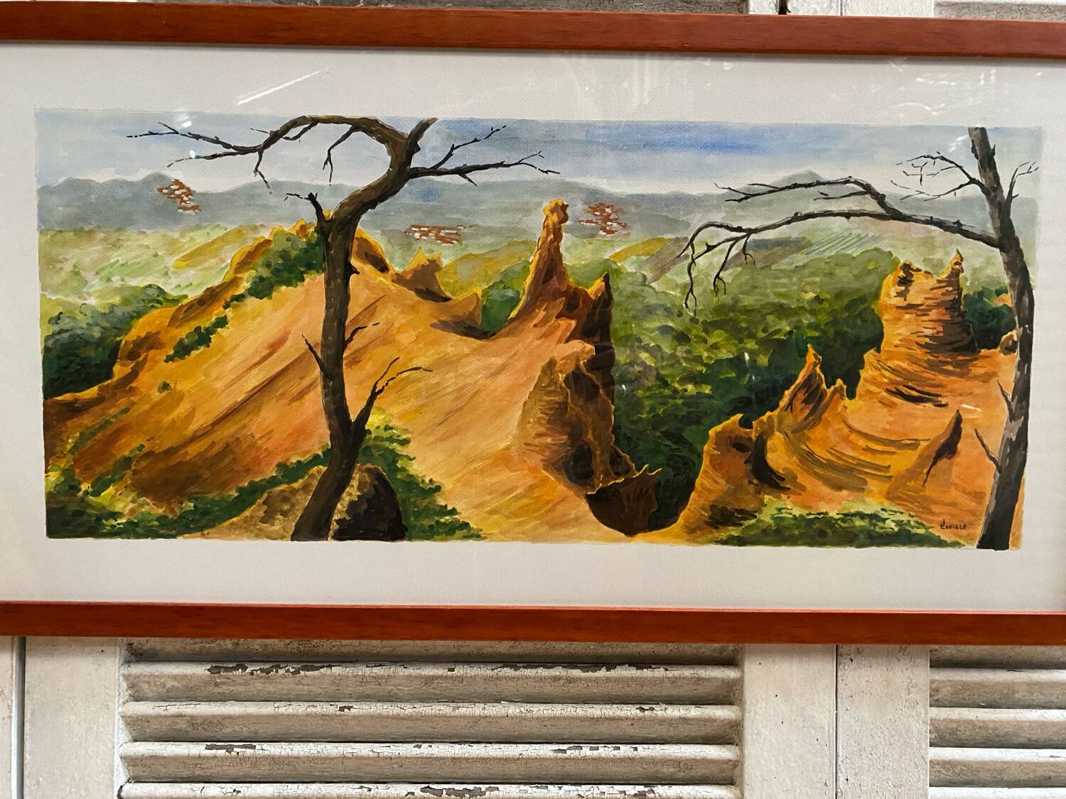 Old painting jean laville st germain roussillon + wooden frame