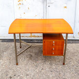 Nickel-plated metal and teak wood desk Italy, 60s