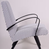 Black and white Mid Century Armchair made in ´50s Czechia. Fully Restored.
