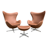2x Fritz Hansen Egg Chair +1x Ottoman in Cognac leather NIEUW!!