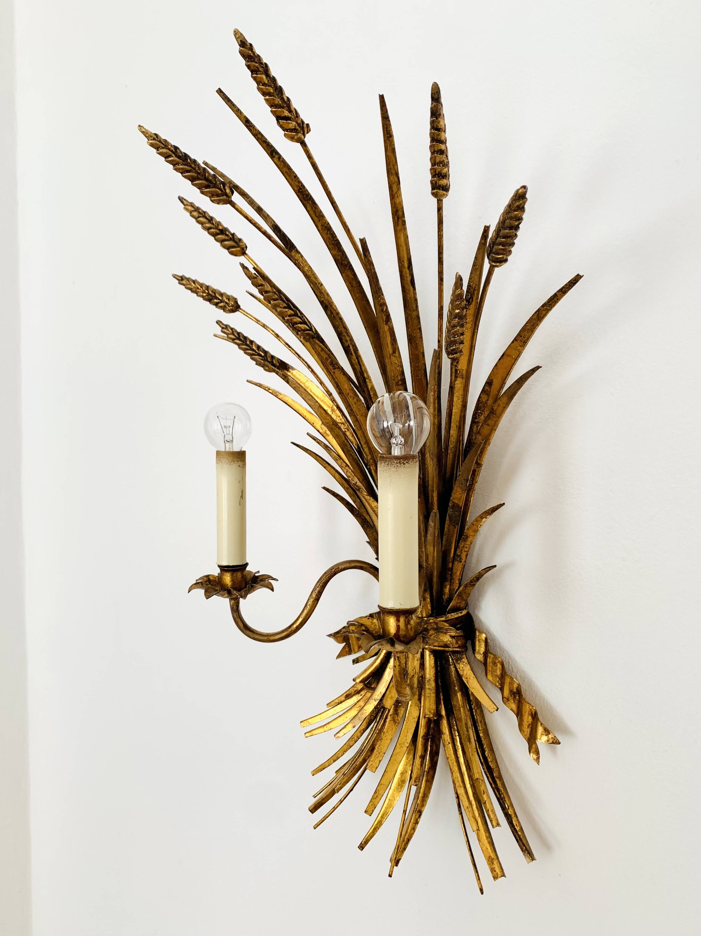 Large Gilded Italian Hollywood Regency Metal Wall Lamp by Hans Kögl