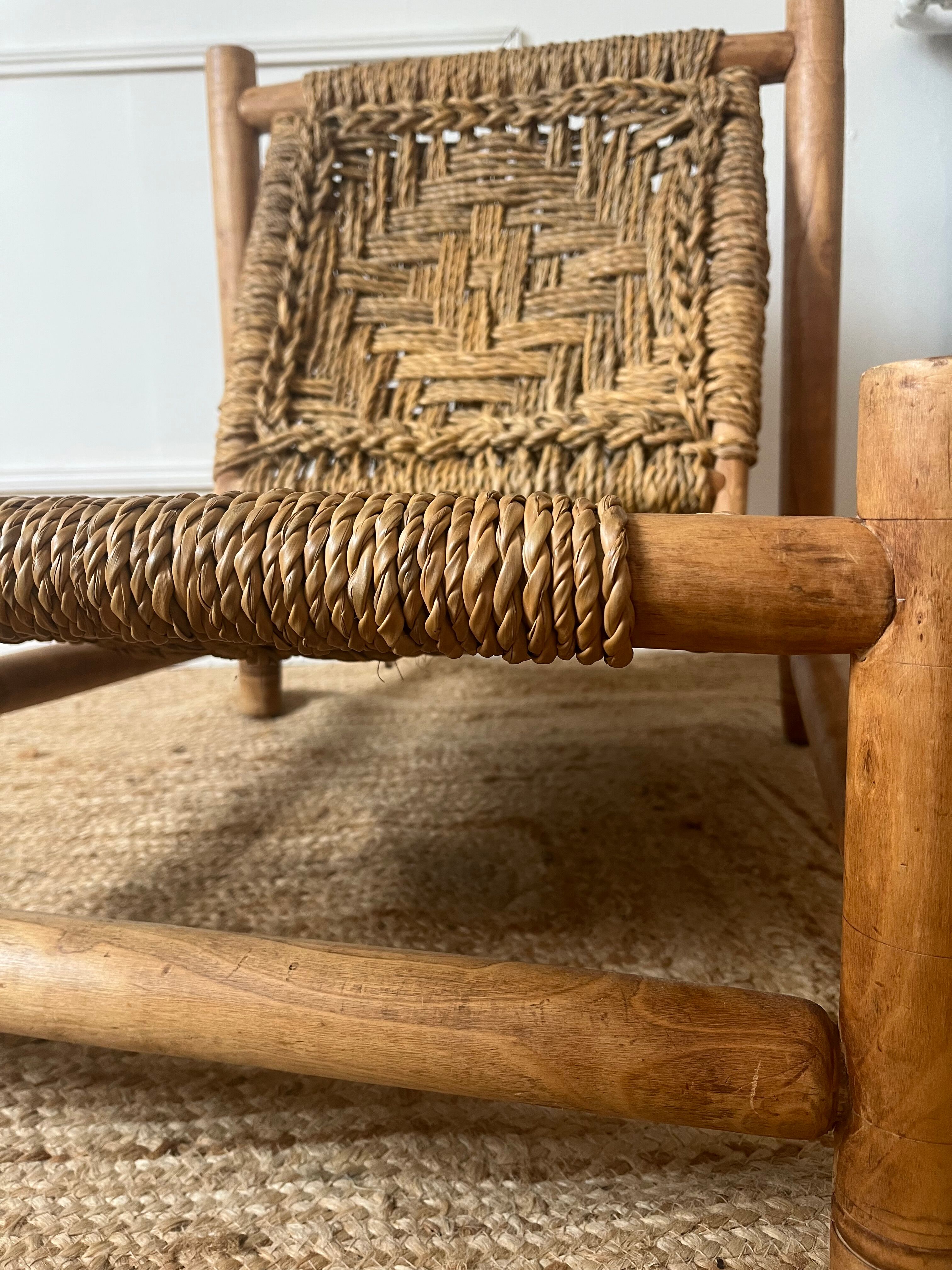 Wood and rope armchair by Audoux and Minnet from the 1950s.