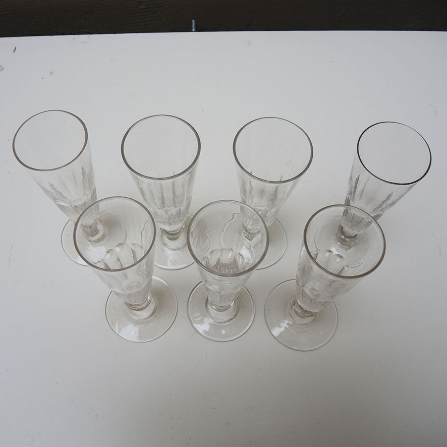 7 antique glass champagne flutes in Louis Philippe style
