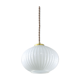 Suspension vintage en verre opalin & laiton