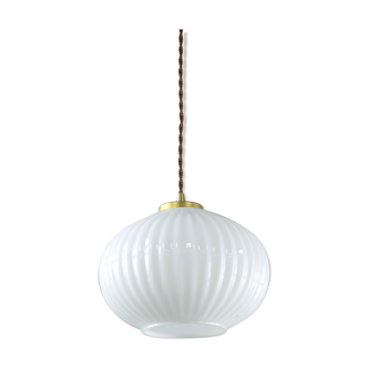 Vintage opaline glass & brass pendant lamp