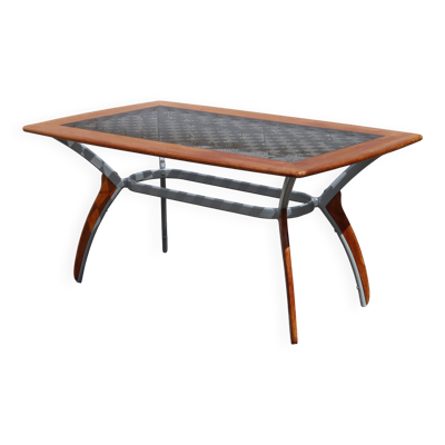 Table à manger italienne en verre, bois et métal - Table à manger design italien - 80