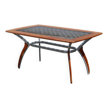 Table à manger italienne en verre, bois et métal - Table à manger design italien - 80