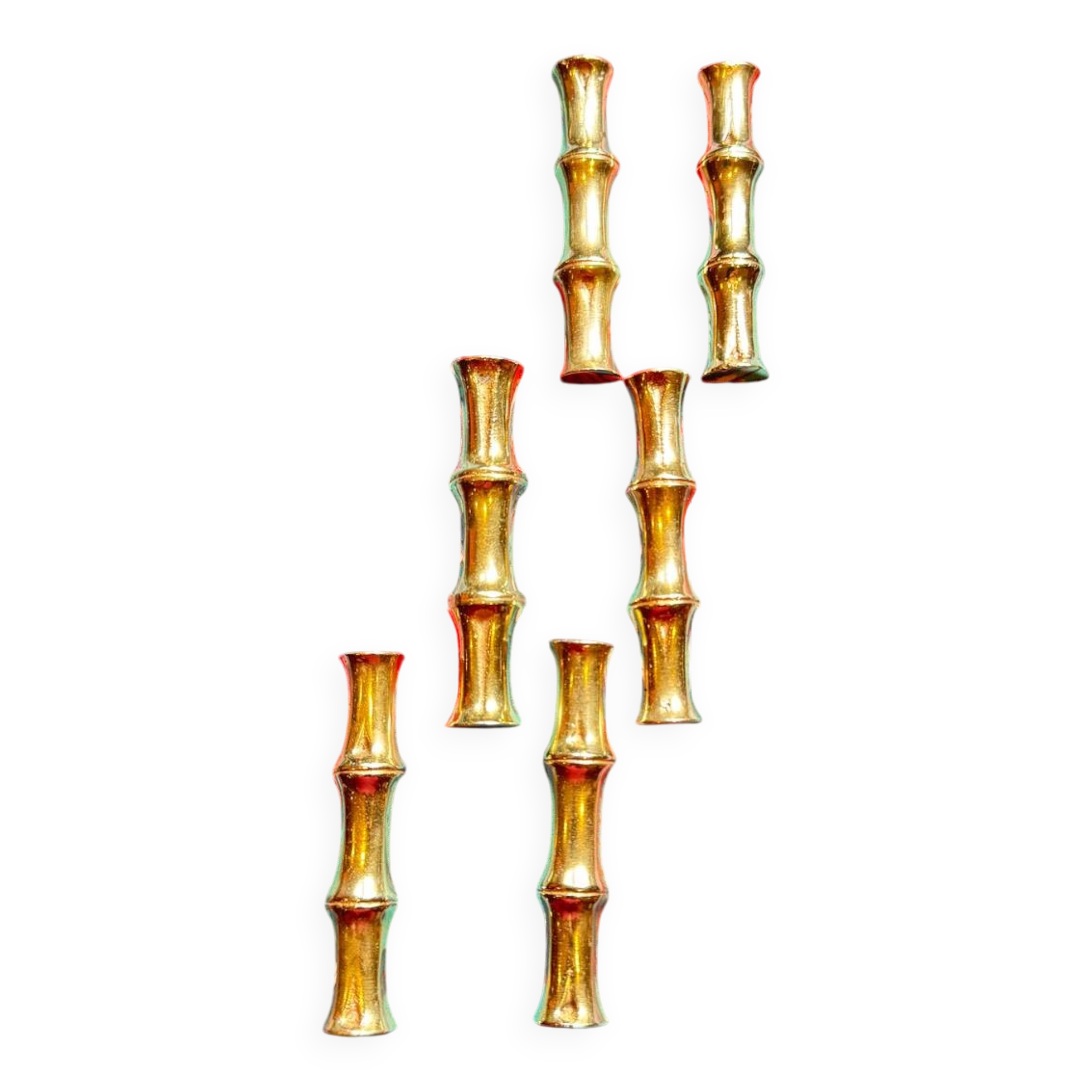 Set of 6 brass knife holders in the shape of a bamboo from the 60s