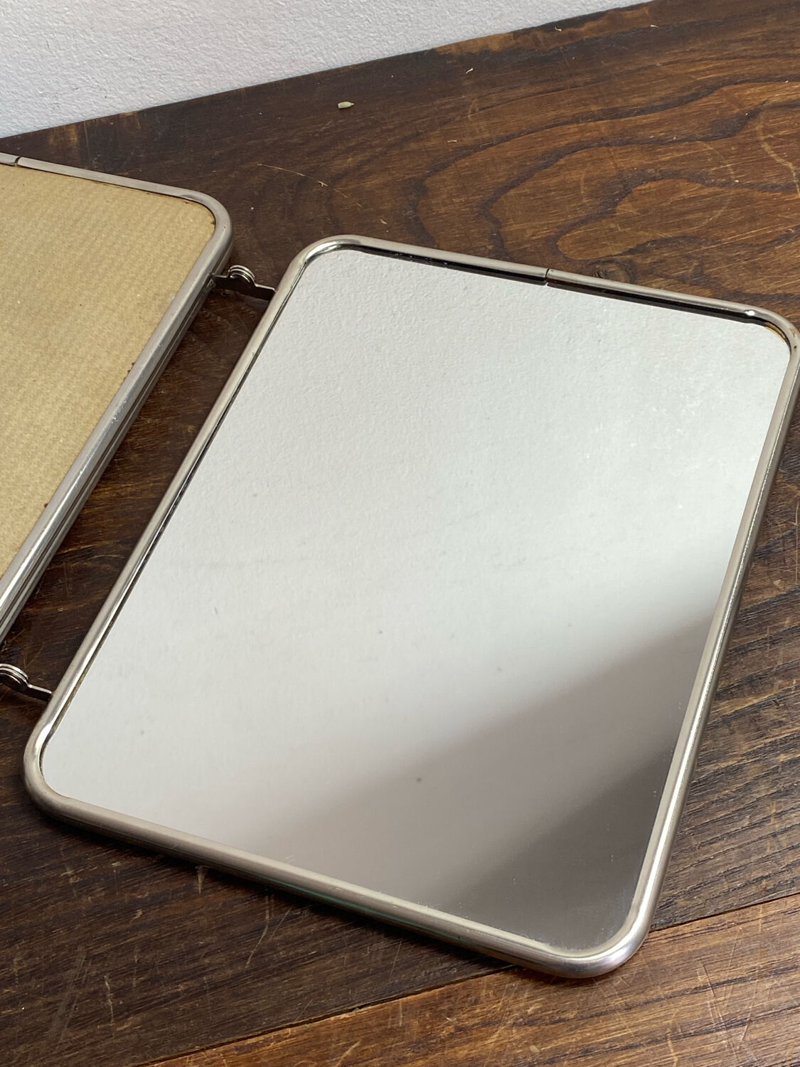 Triptych barber mirror, 1960, houndstooth back