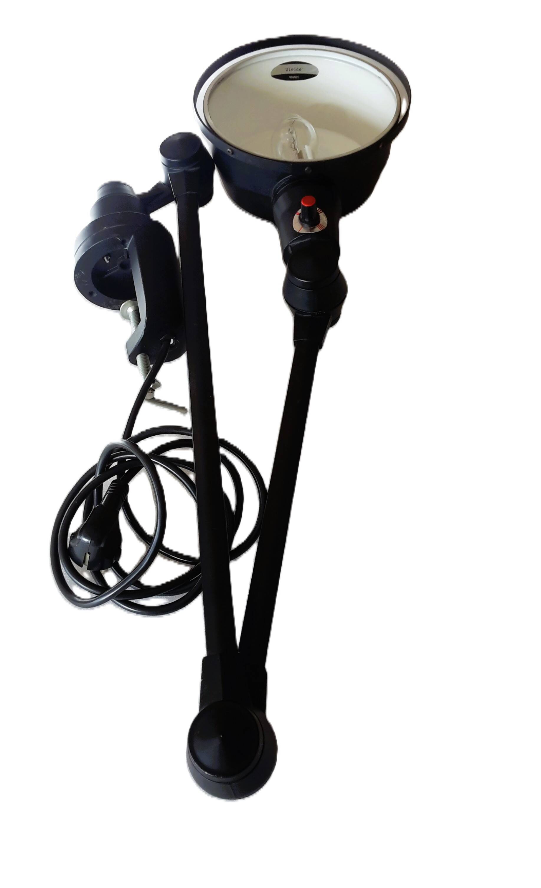 Old black Jieldé workshop lamp with clamp, 2 arms (35 and 50cm) - E27 150W.