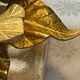 Bronze and travertine water lily lamp attributed to Maison Charles, 1970s.