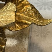 Bronze and travertine water lily lamp attributed to Maison Charles, circa 1970.