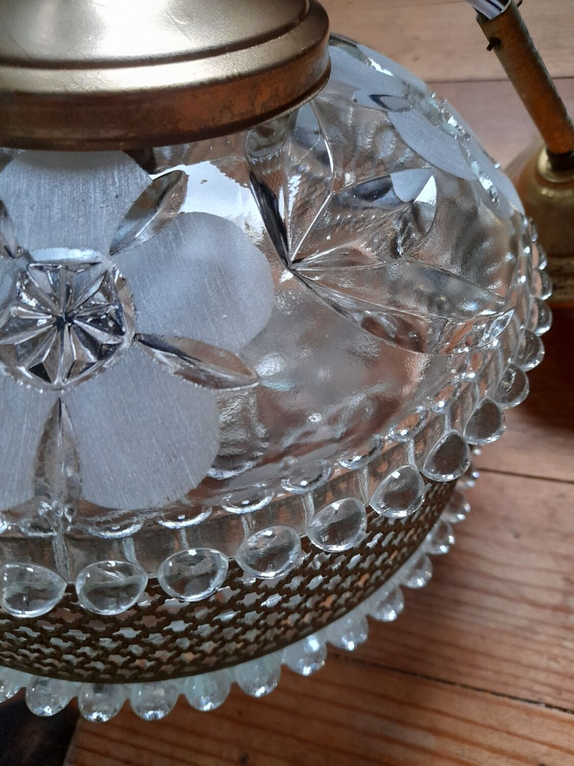 Chandelier crystal décor polished flowers, vintage 1950 style art deco
