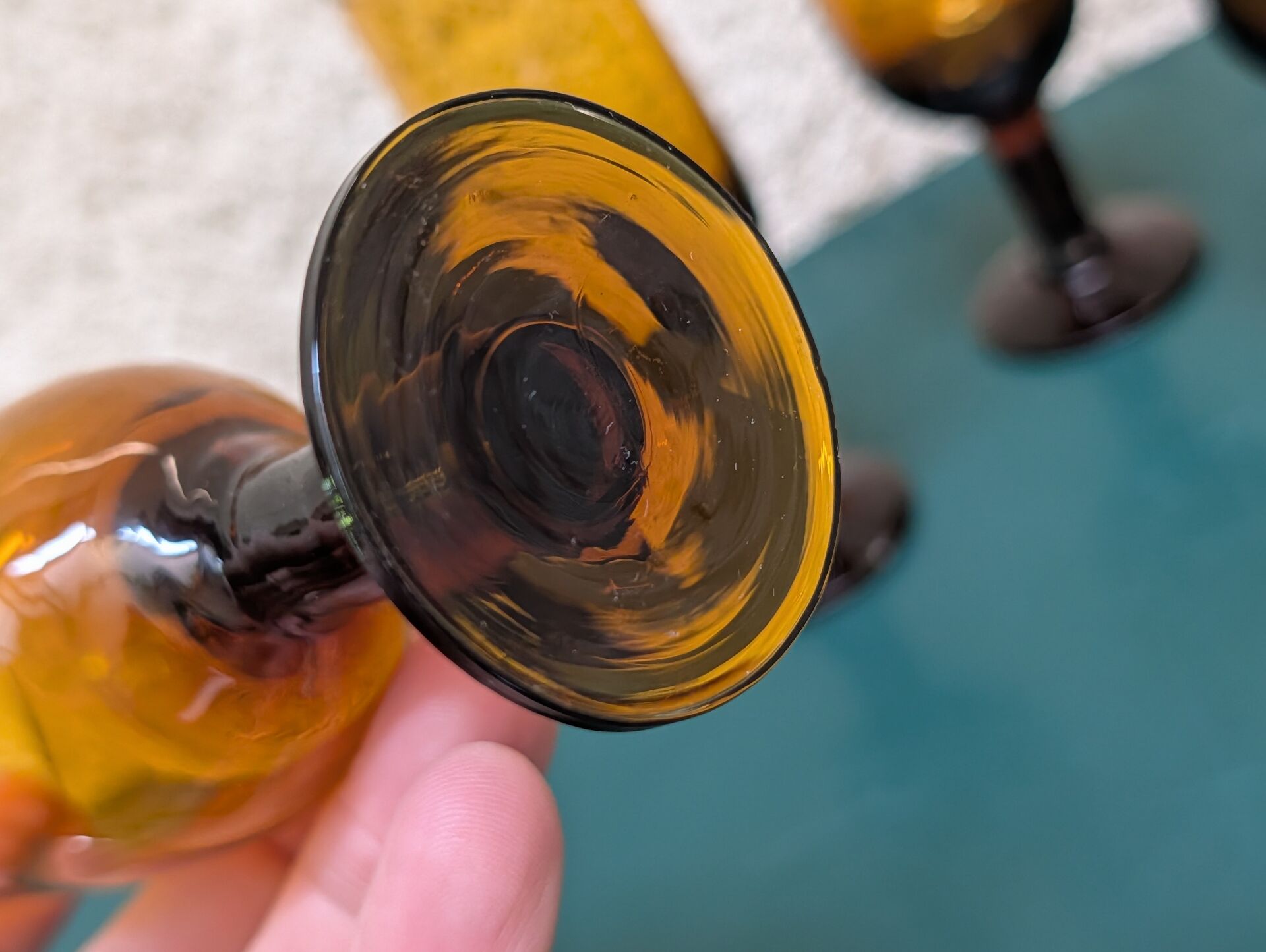 vintage amber footed glasses, 1970s
