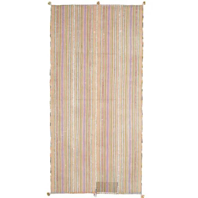 1970s Turkish Oushak Handmade Wool Cotton Beige Runner Rug 130x266