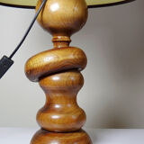 Imposante lampe style scandinave vintage design bois tourné sculpté avec anneau