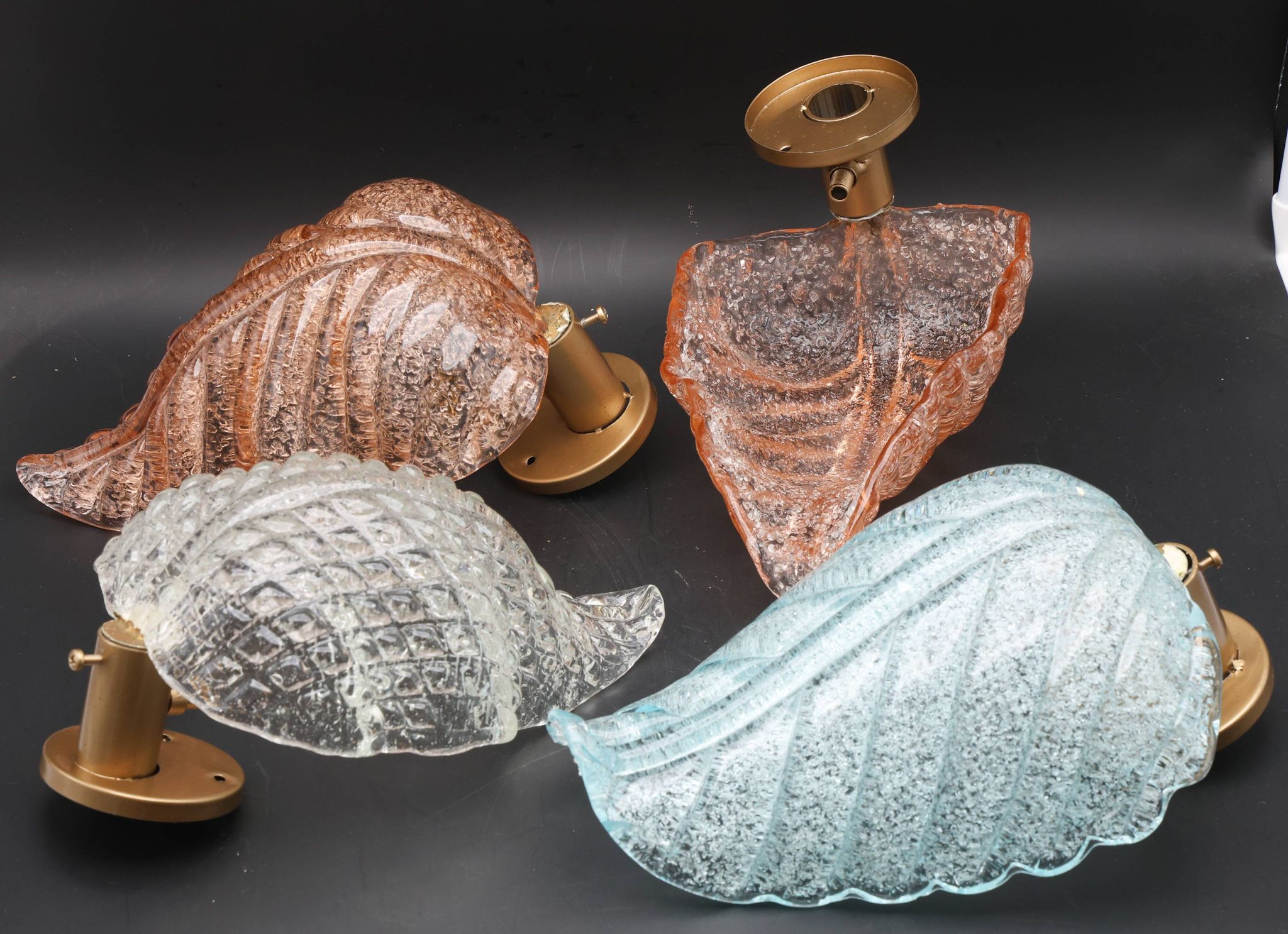 Set of 2 Wall Light Pink colour Murano Glass Leave by Barovier e Toso, 1950