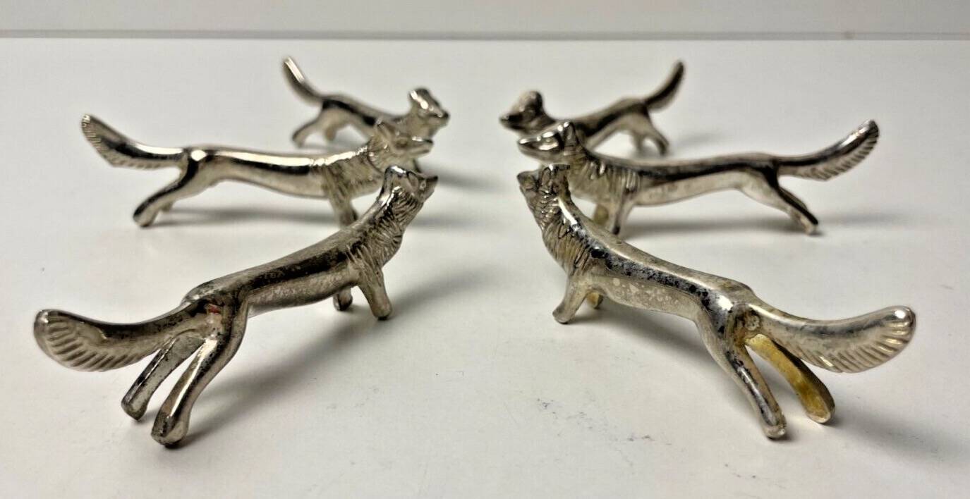 6 Vintage Silver Metal Knife Rests - Elegant Fox Design