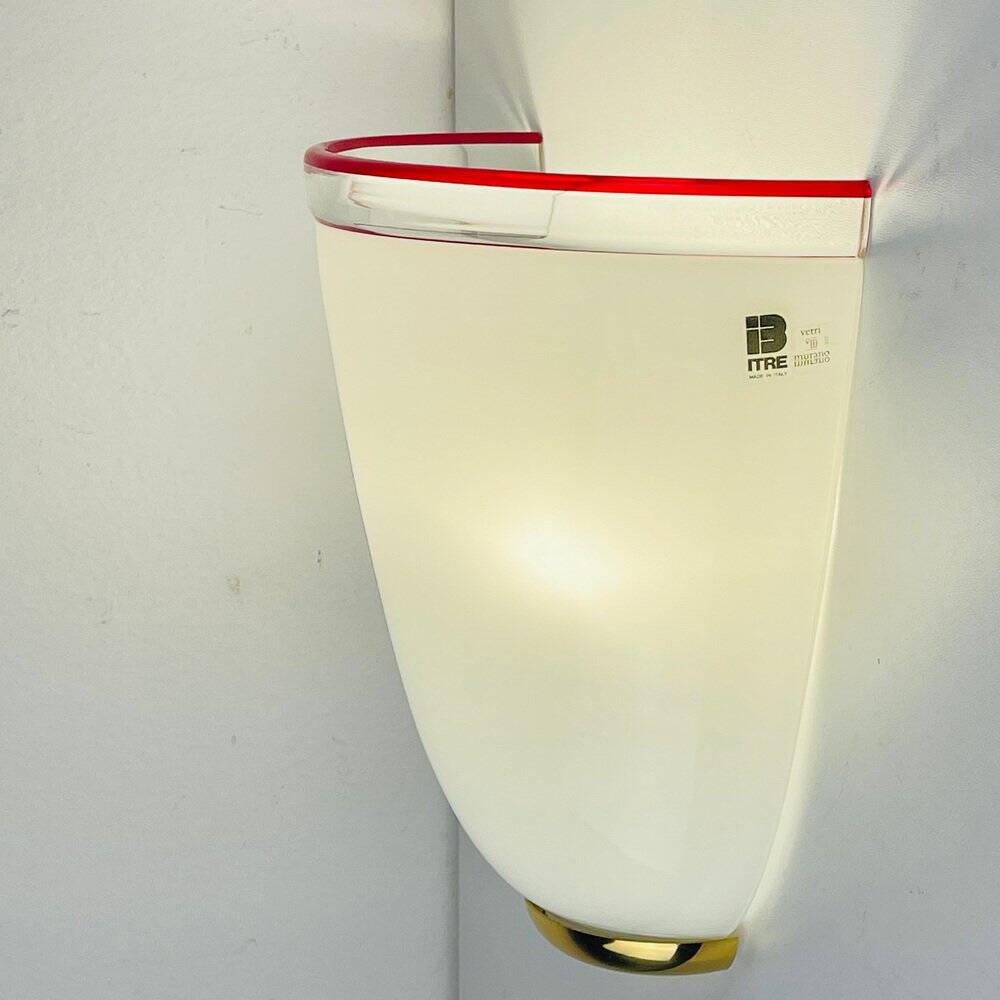 White and Red Murano Wall Light by Itre, Italy, 1980s