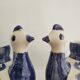 Pair of bird candlesticks in blue white, Skyros earthenware