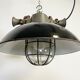 Black Enamel and Cast Iron Industrial Cage Pendant Light, 1950s
