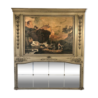 Louis XVI style trumeau in 19th century lacquered wood 196x172cm