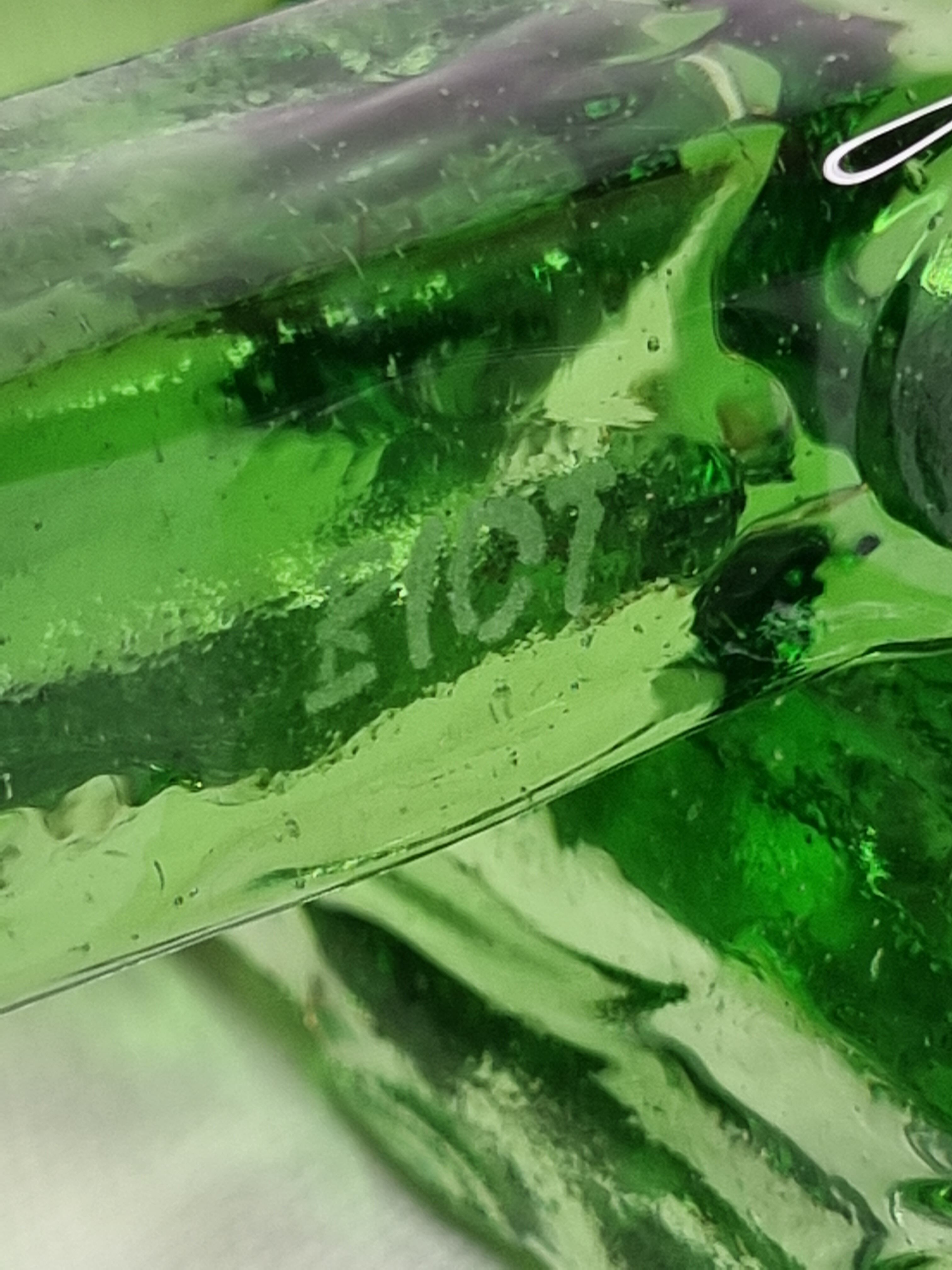 Set of six emerald glass knife holders signed Biot