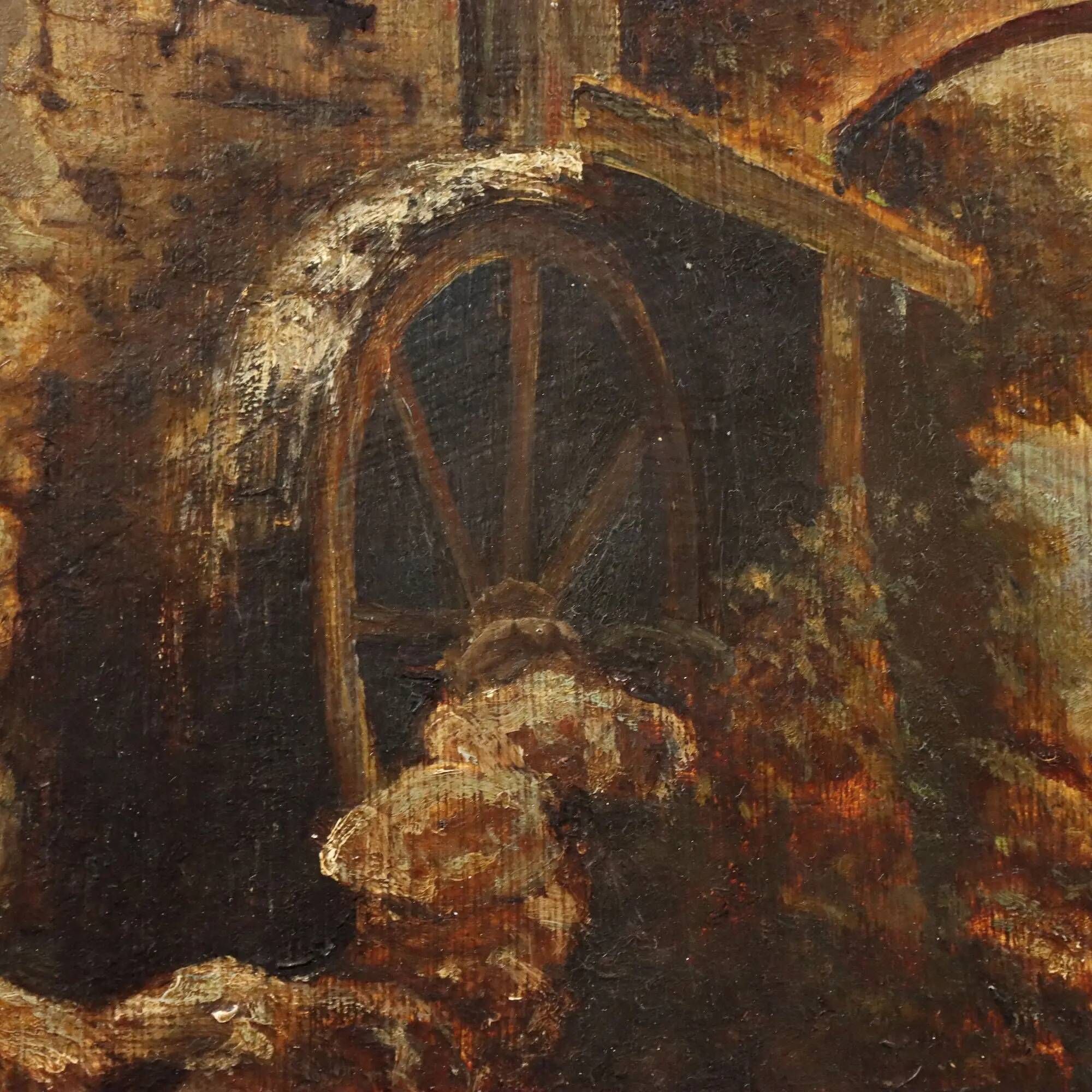 Old painting "Glimpse of a Landscape" oil on hardboard 1887