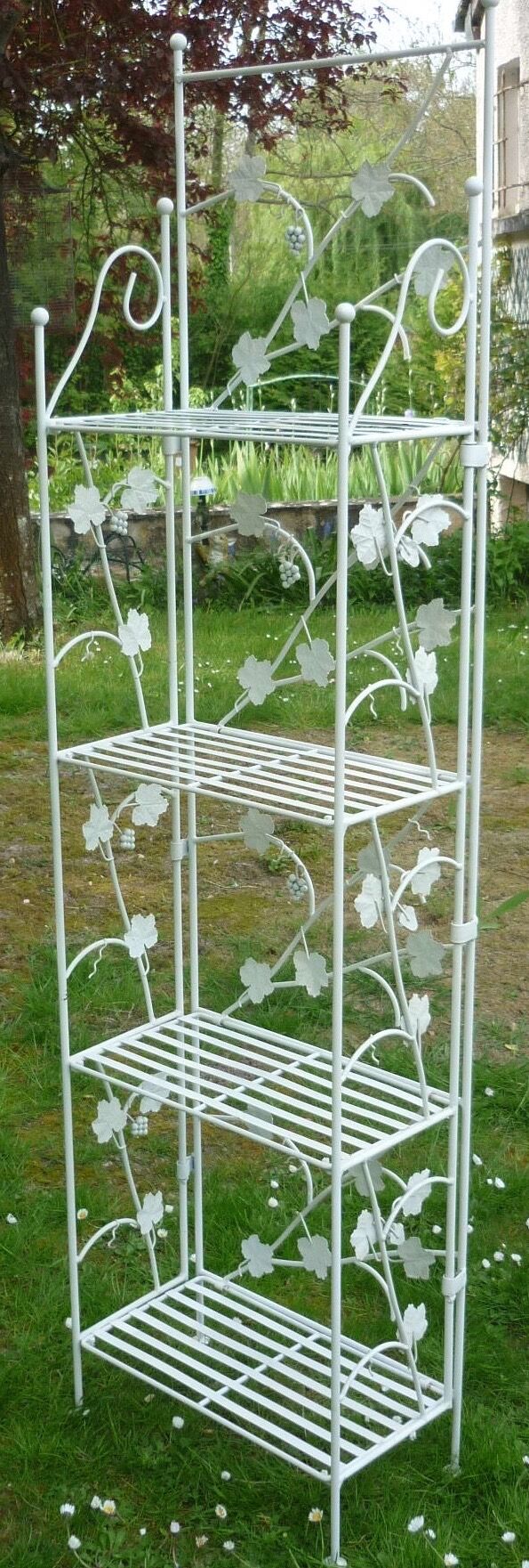 Folding white wrought iron shelf