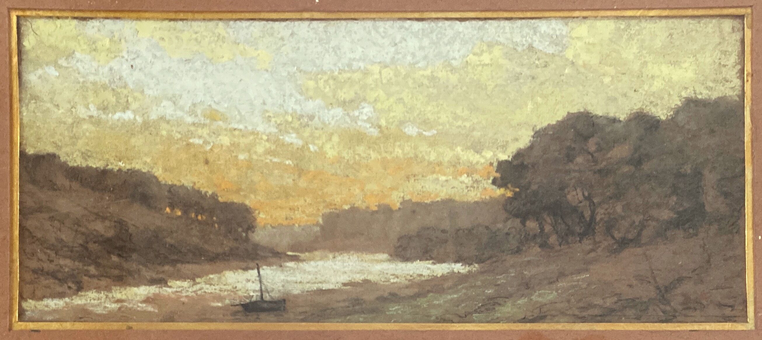 Pastel painting "Vallée du Cer" landscape signed H. Gallert 1917 and frame.