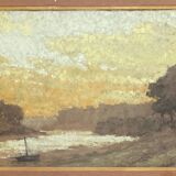 Pastel painting "Vallée du Cer?" landscape signed H. Gallert 1917 and frame