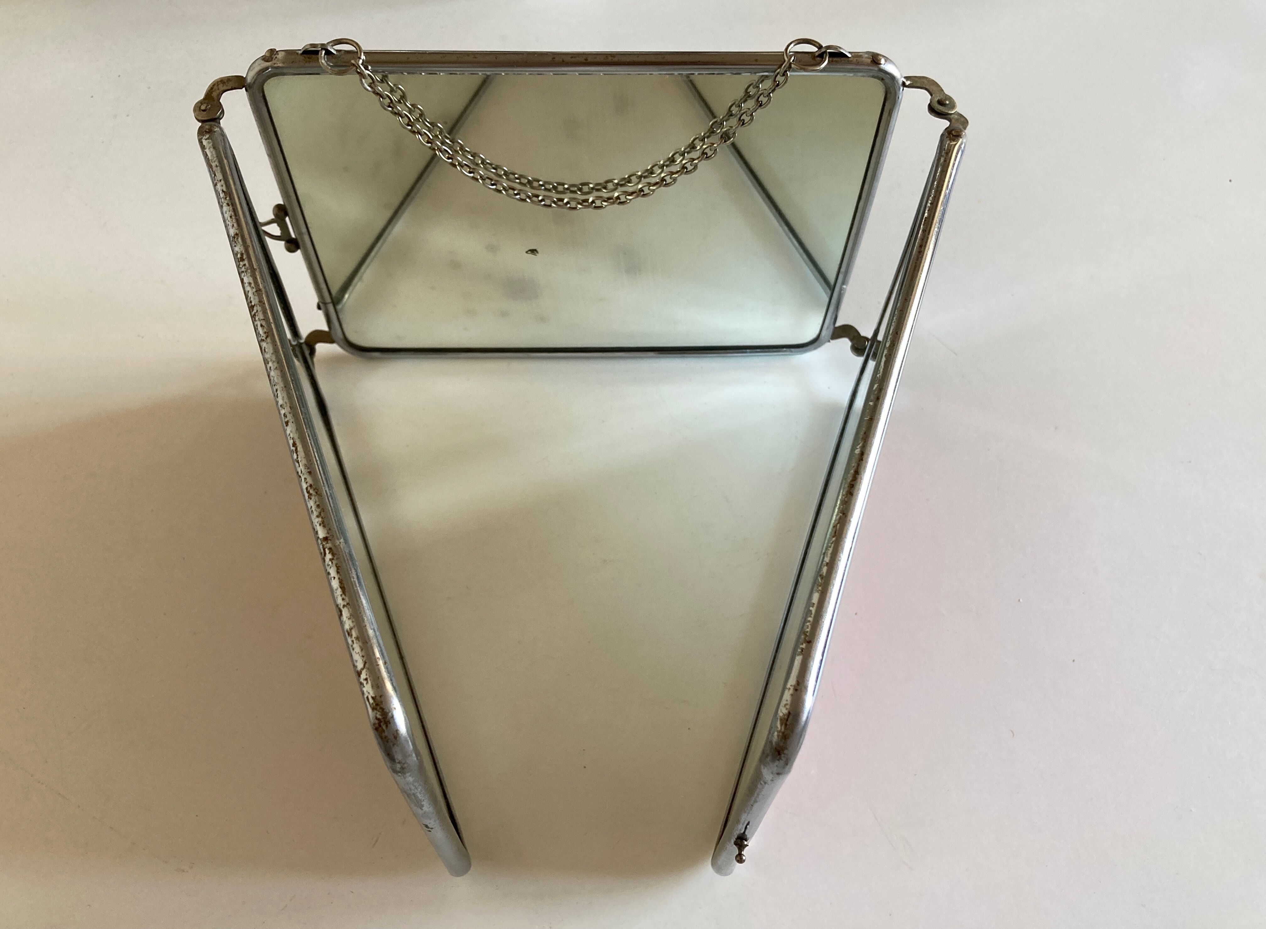 Miroir de barbier triptyque à l'italienne horizontal 1960 L69cm