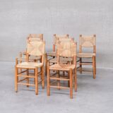 Charlotte Perriand 'Bauche' Model 19 Mid-Century French Rush Dining Chairs