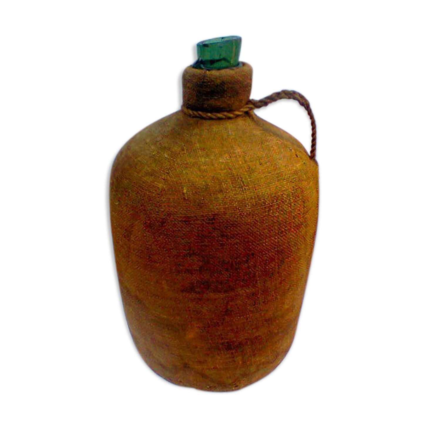 Demijohn dressed in burlap and padded cork