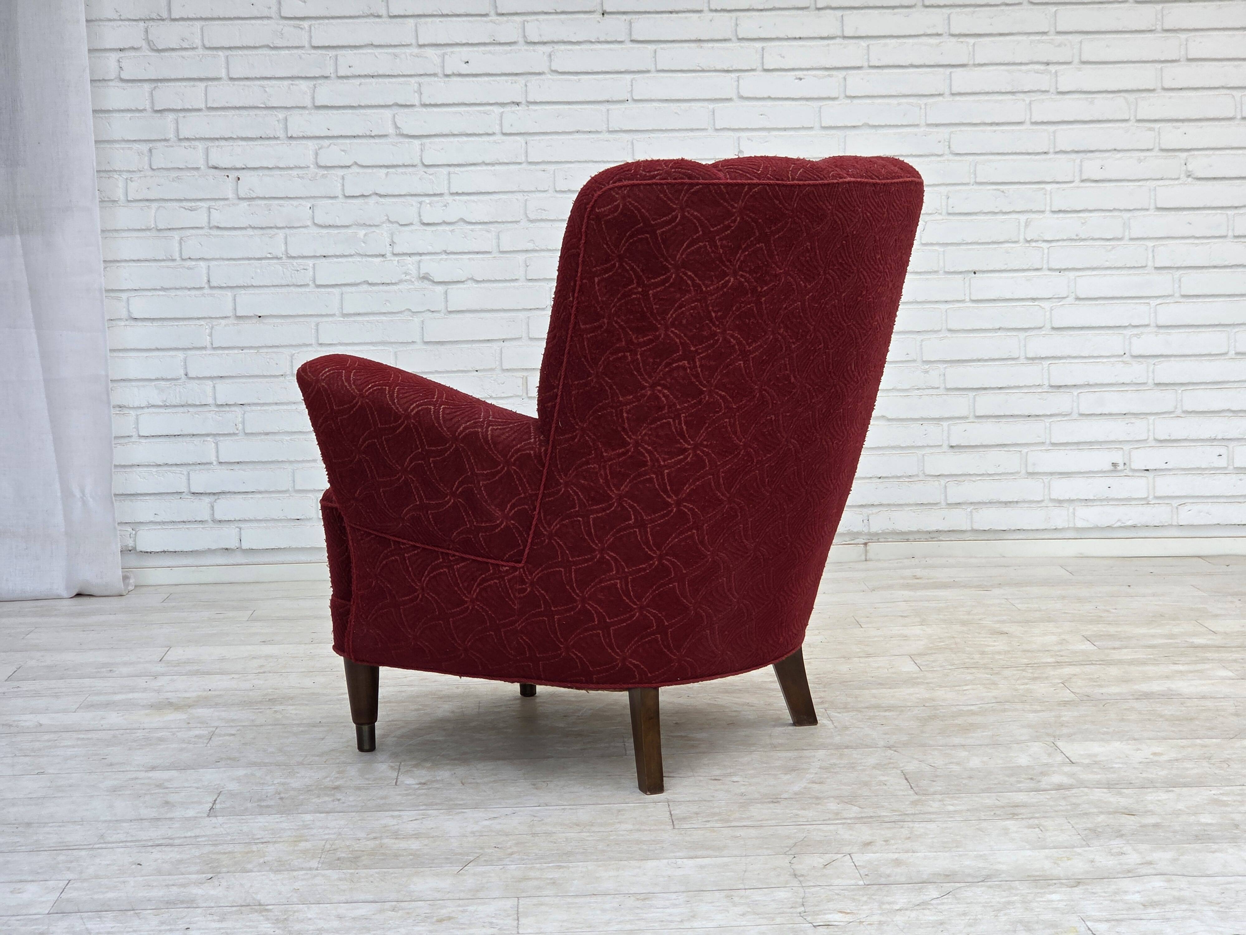1960s, Danish armchair, original red furniture fabric.