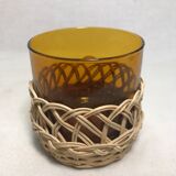 Service ancien jus carafe et ses 9 verres verre moulé orange