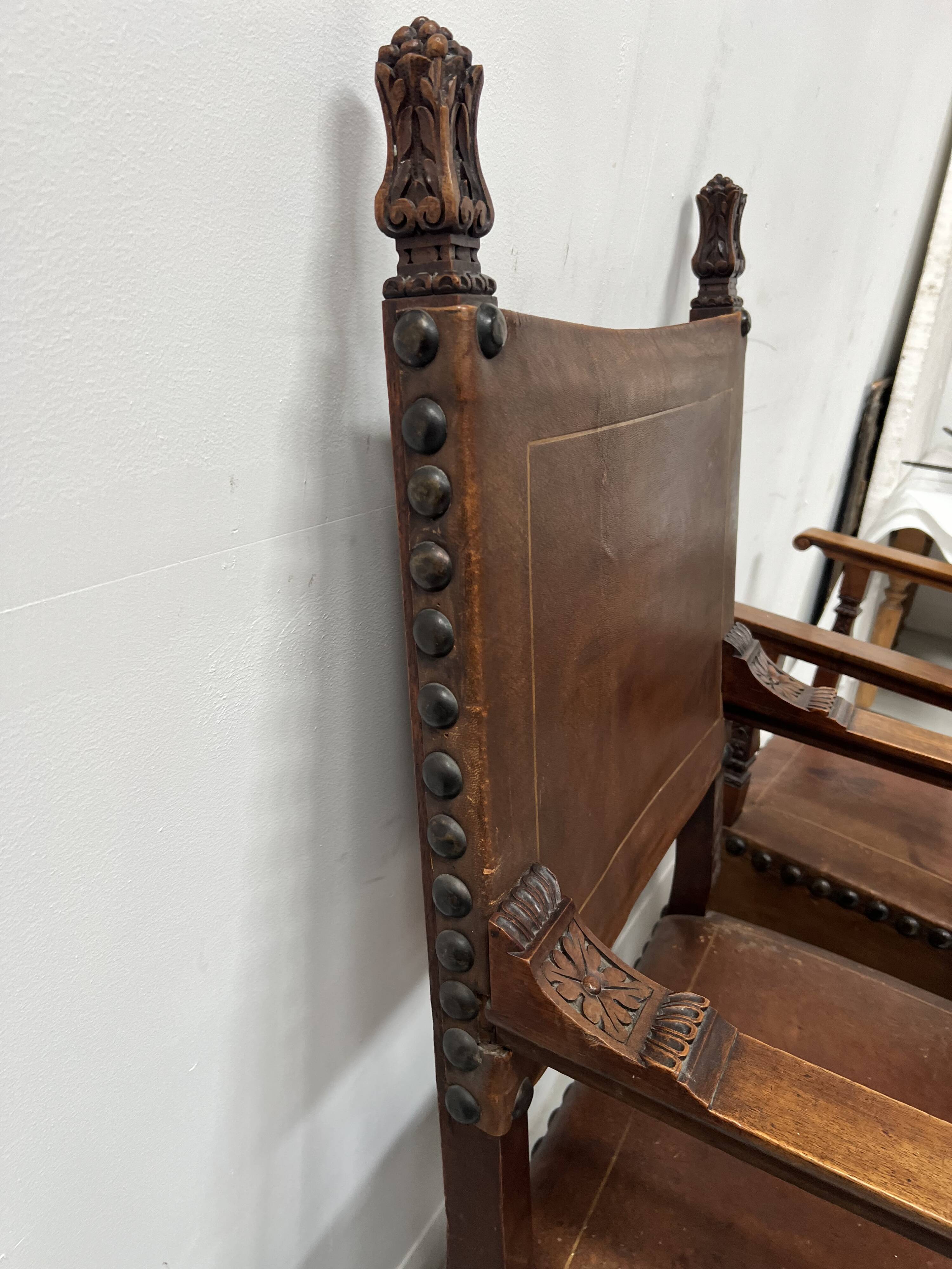 Pair of Renaissance style armchairs in walnut, 20th century