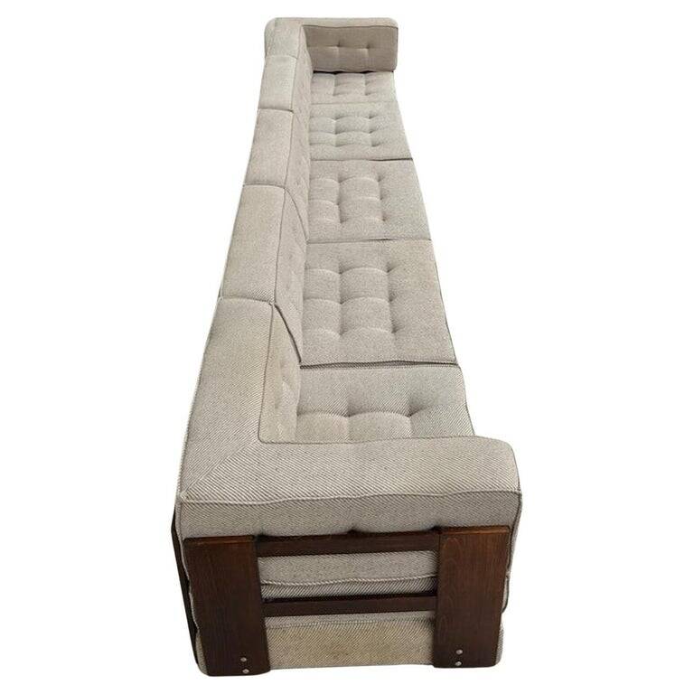 Mid-Century Modern Large Sofa, Wood and Orignal Upholstery