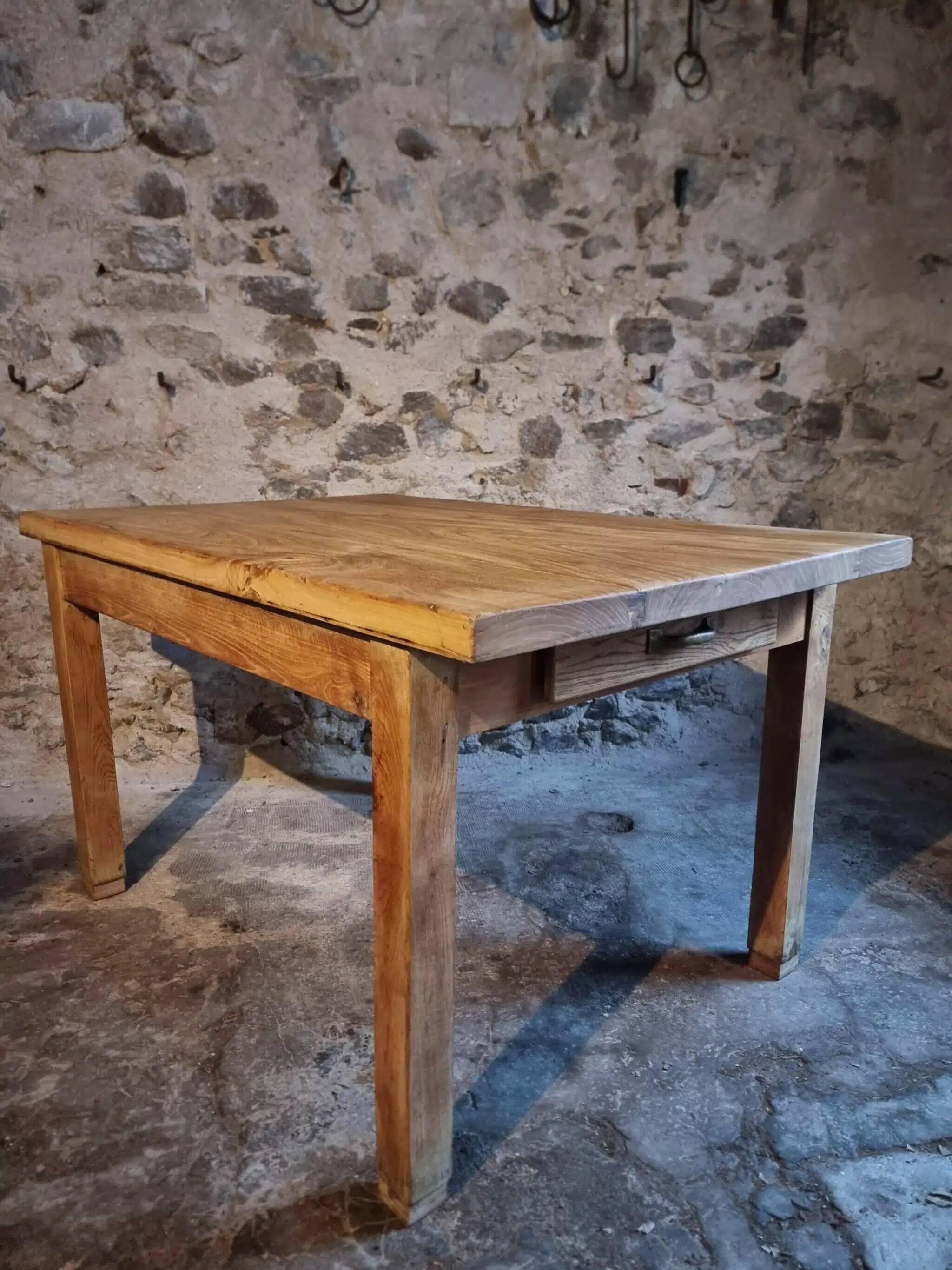 Vintage French baker's work table in chestnut, 1960s.