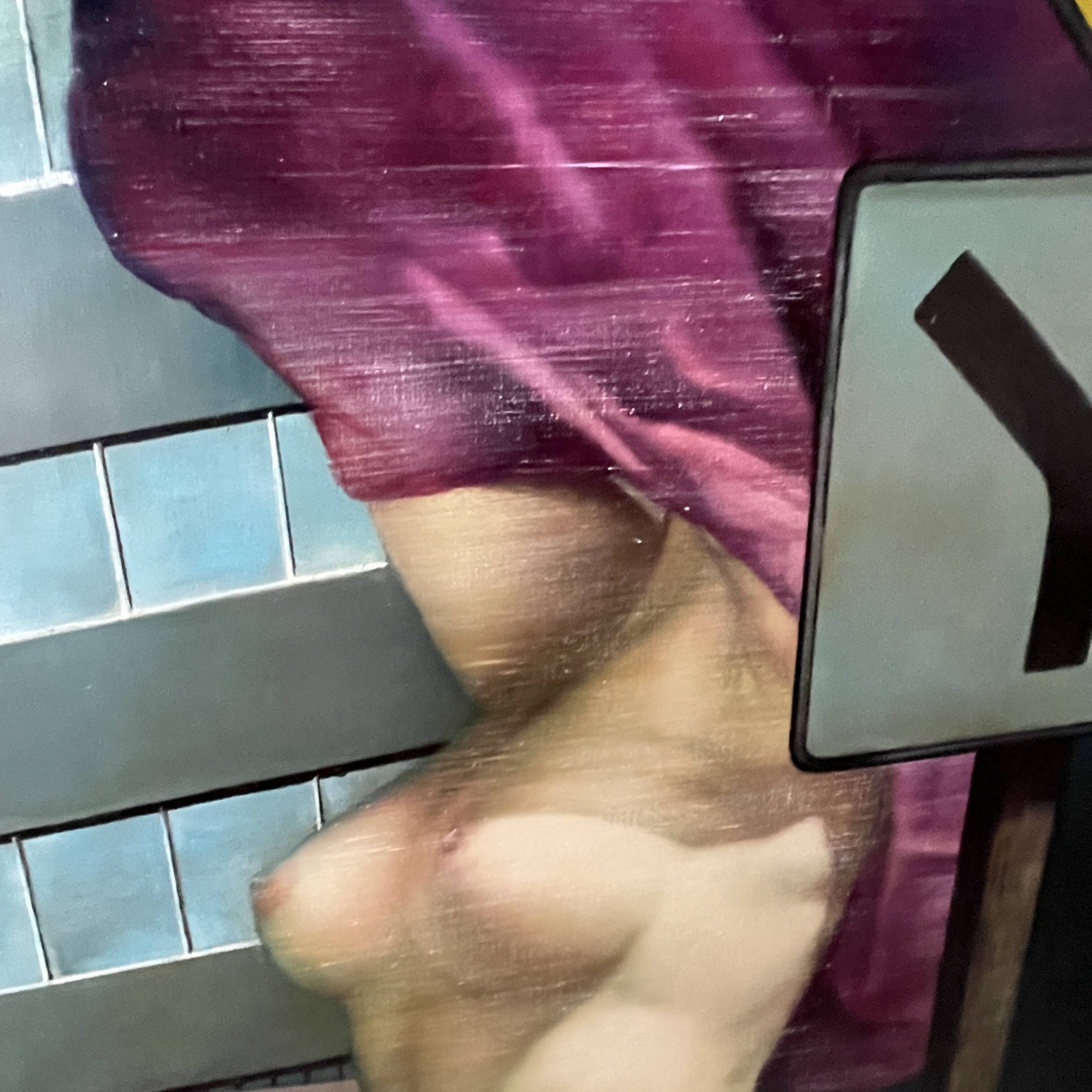 Painting "Nude at the traffic sign" Belgian Pop Art, MACKOWIAK ERWIN, oil on canvas, ca 1975