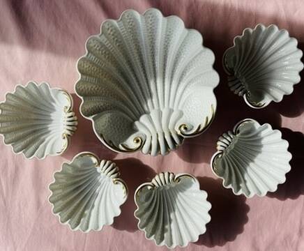 Service à dessert coquillage vintage  60s esprit Art Déco porcelaine Limoge