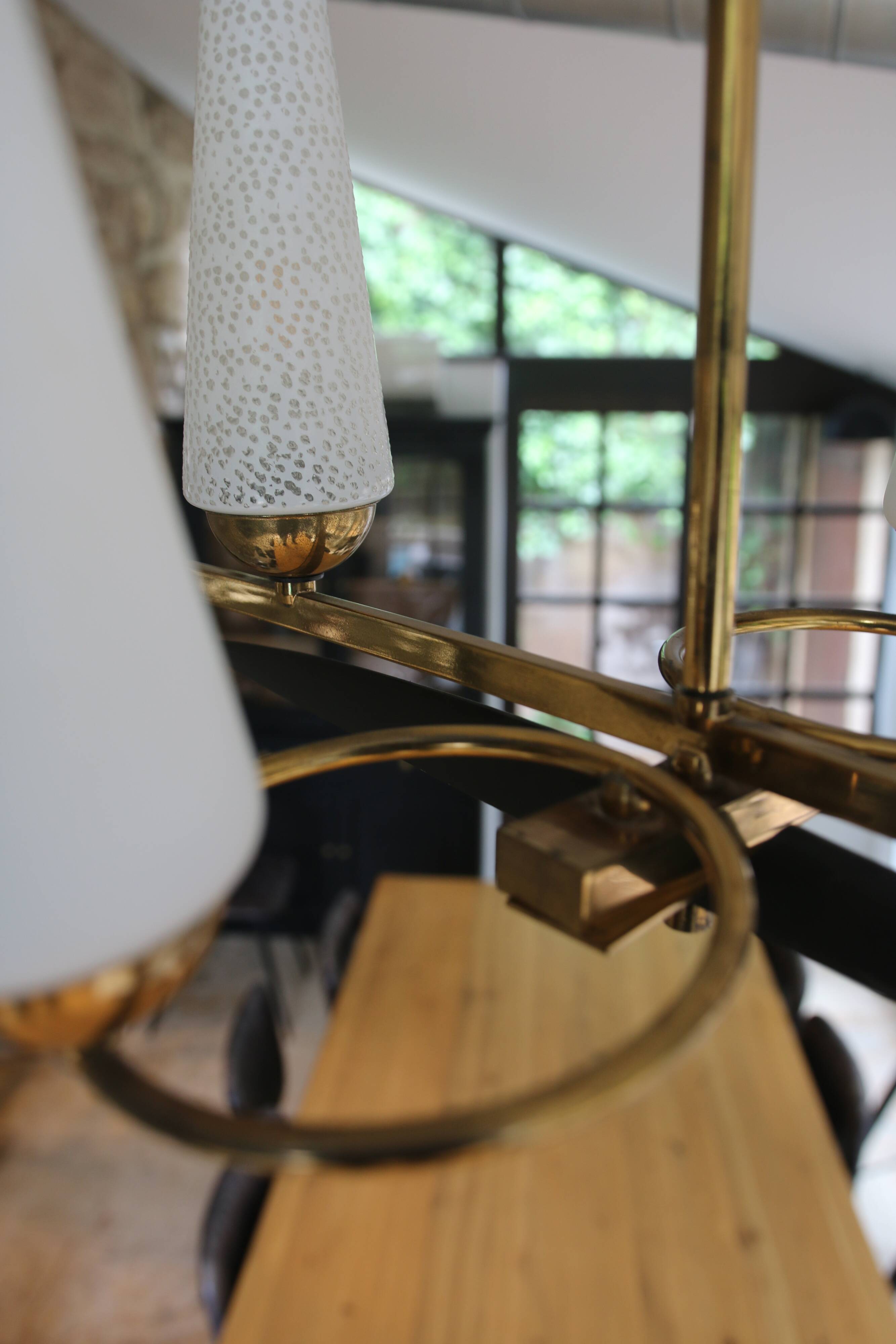 Mid-Century 6-Light Chandelier - Opaline and Brass